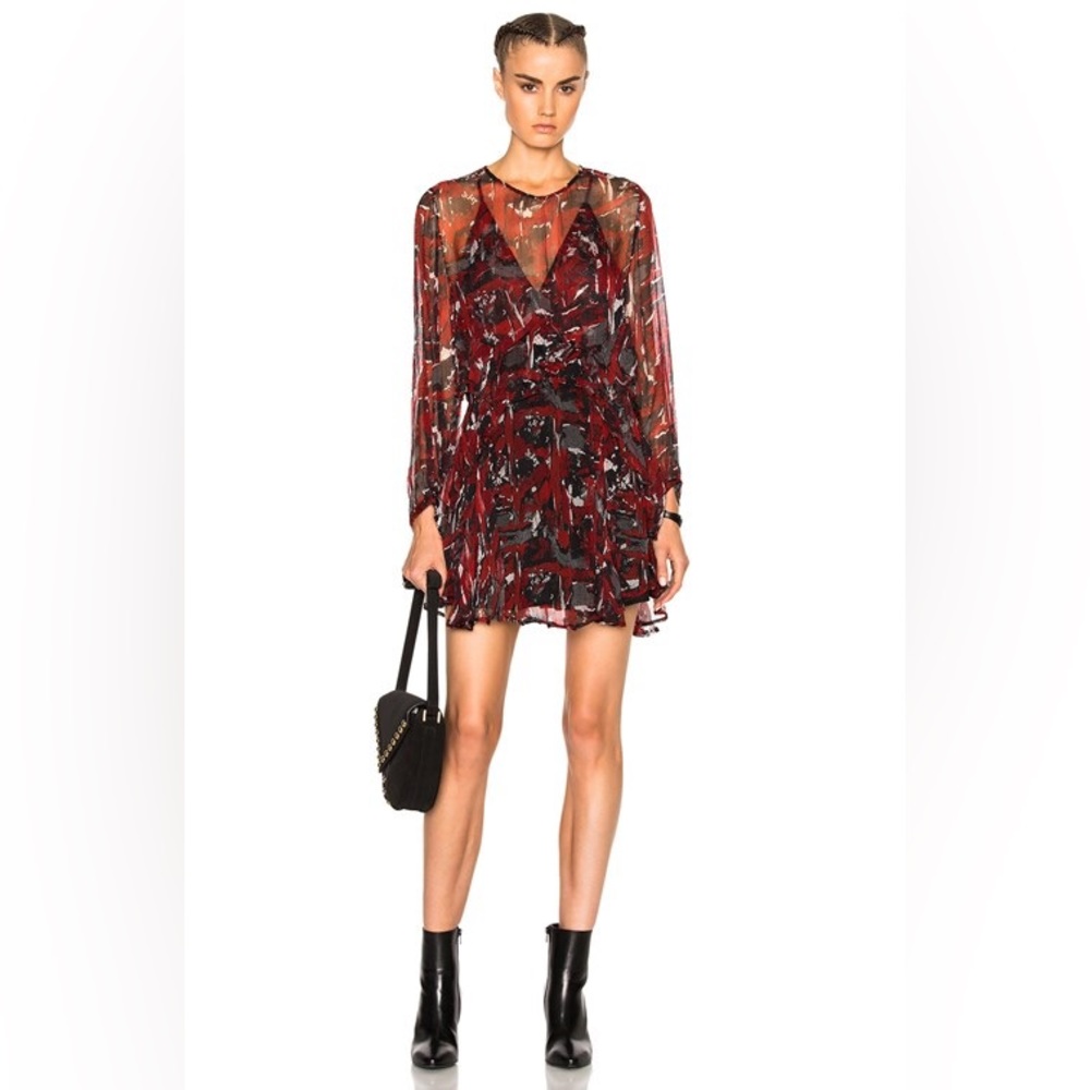IRO Red Black Printed Mini Dress